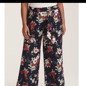Floral printed challis pant wide leg